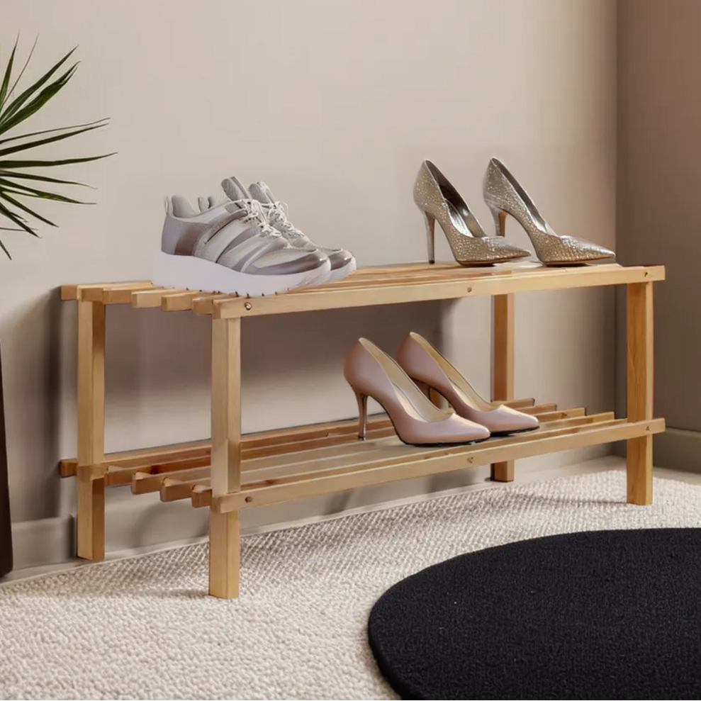 Natural and Cedar Wood 2 Tier Shoe Rack | Arla