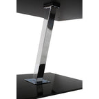 Black Tempered Glass Top End Table with Silver Chrome Angled Support and Black Glass Base | Black Glass Chrome Frame