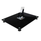 Black Tempered Glass Top End Table with Silver Chrome Angled Support and Black Glass Base | Black Glass Chrome Frame