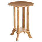 Natural Hevea Wood Round Side Table with Curved Feet and Lower Storage Shelf | Heva