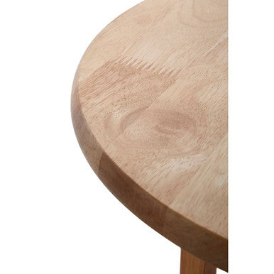 Natural Hevea Wood Round Side Table with Curved Feet and Lower Storage Shelf | Heva