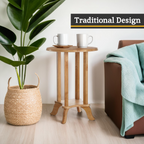 Natural Hevea Wood Round Side Table with Curved Feet and Lower Storage Shelf | Heva