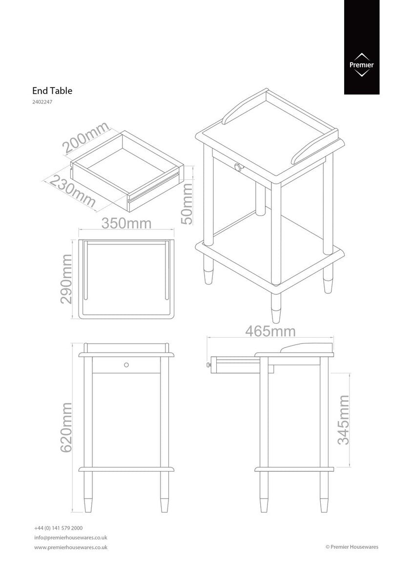 Natural Light Hevea Wood Side Table with Storage Drawer and Open Shelf | Heva