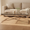 Clear Glass Top Coffee Table with Glistening Silver Stainless Steel Cross Base | Montril