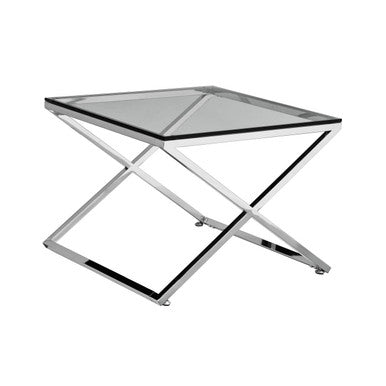 Clear and Silver Stainless Steel Frame Side Table with Smooth Glass Top | Montril