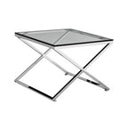 Clear and Silver Stainless Steel Frame Side Table with Smooth Glass Top | Montril