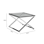 Clear and Silver Stainless Steel Frame Side Table with Smooth Glass Top | Montril