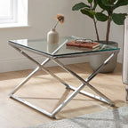Clear and Silver Stainless Steel Frame Side Table with Smooth Glass Top | Montril