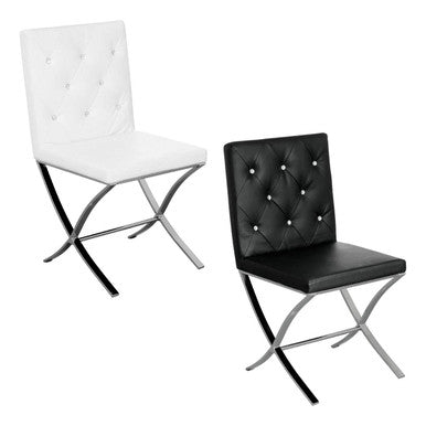 Black Leather Effect Chair with Stainless Steel Cross Legs | Diamante