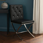Black Leather Effect Chair with Stainless Steel Cross Legs | Diamante