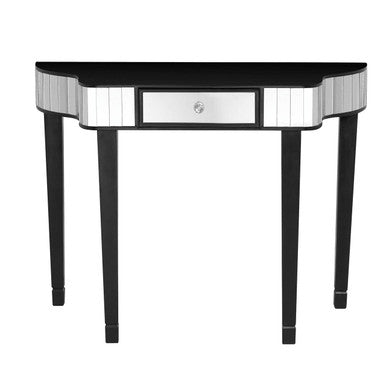 Black Mirrored Panel Top Console Table with 1 Drawer and Cunninghamia Wood Legs | Clavier