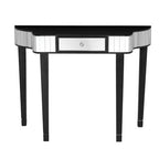 Black Mirrored Panel Top Console Table with 1 Drawer and Cunninghamia Wood Legs | Clavier