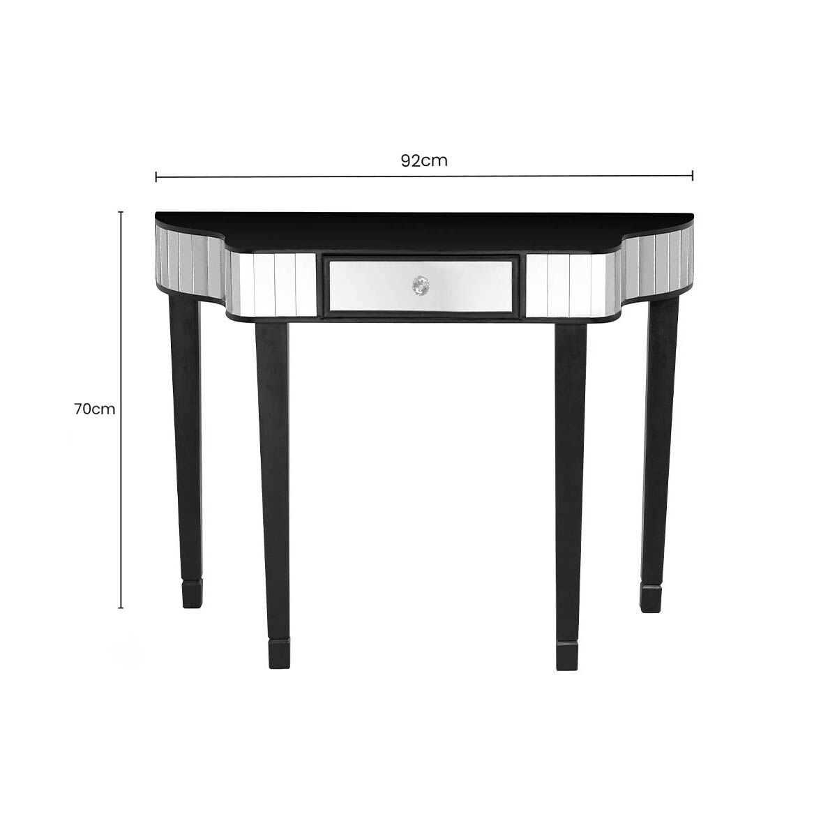 Black Mirrored Panel Top Console Table with 1 Drawer and Cunninghamia Wood Legs | Clavier