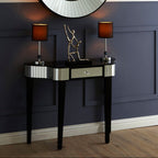 Black Mirrored Panel Top Console Table with 1 Drawer and Cunninghamia Wood Legs | Clavier
