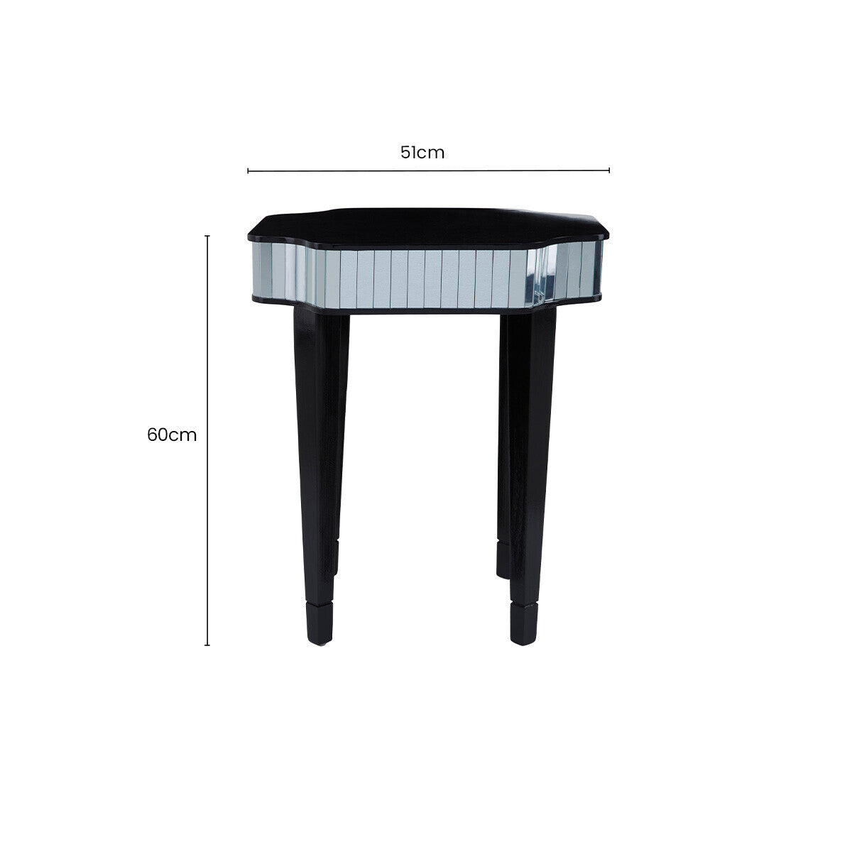 Black Mirrored Detail Top Side Table with Smooth Surface | Clavier