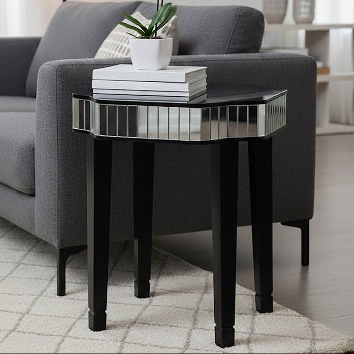 Black Mirrored Detail Top Side Table with Smooth Surface | Clavier