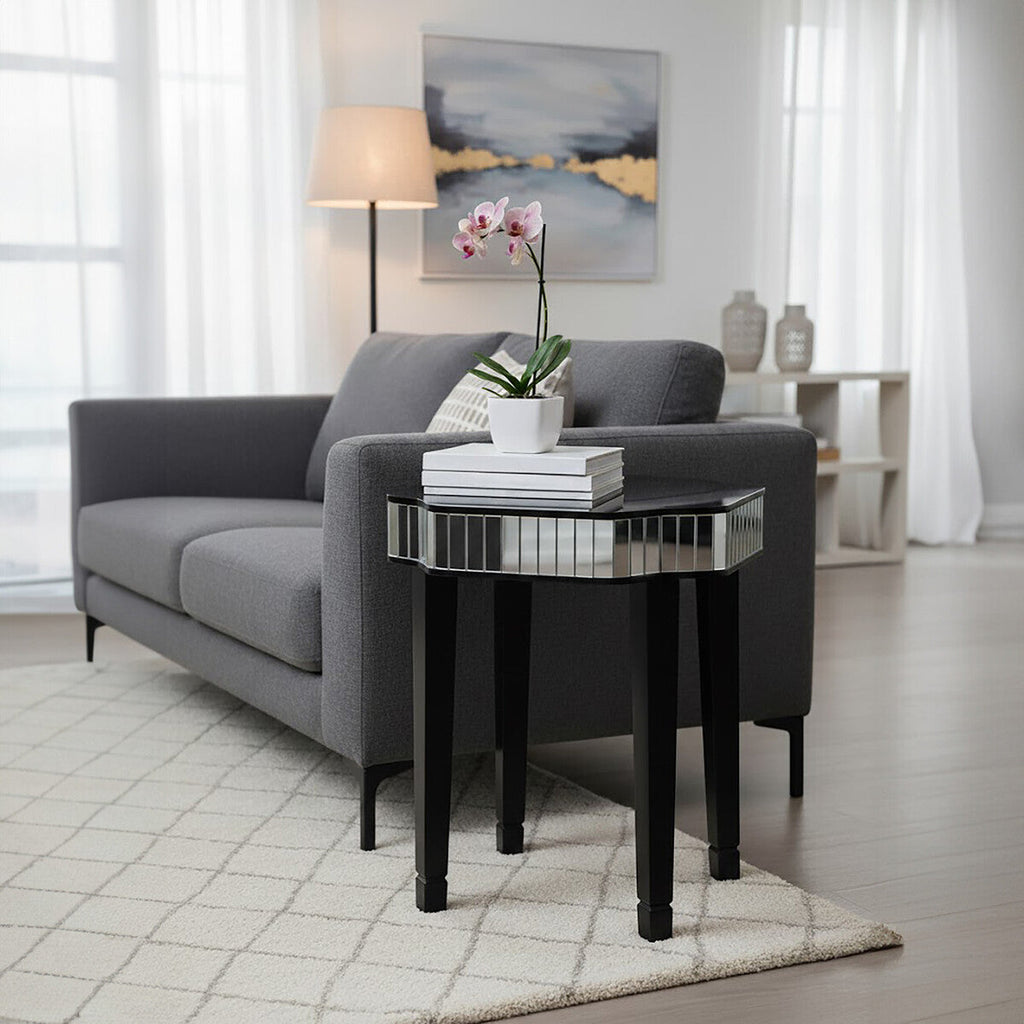 Black Mirrored Detail Top Side Table with Smooth Surface | Clavier