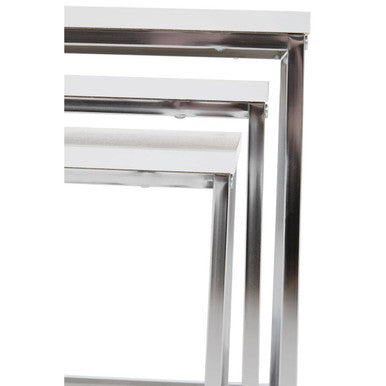 Matte White Top Nest of 3 Tables with Chrome Frame | Fulton