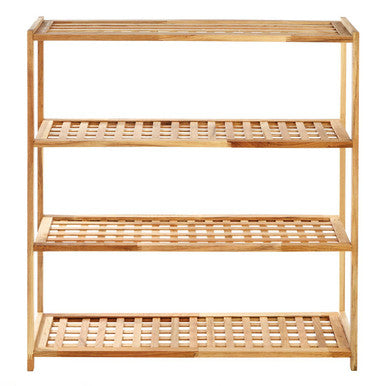 4 Tier Walnut Wood Grid Design Shoe Rack | Arla