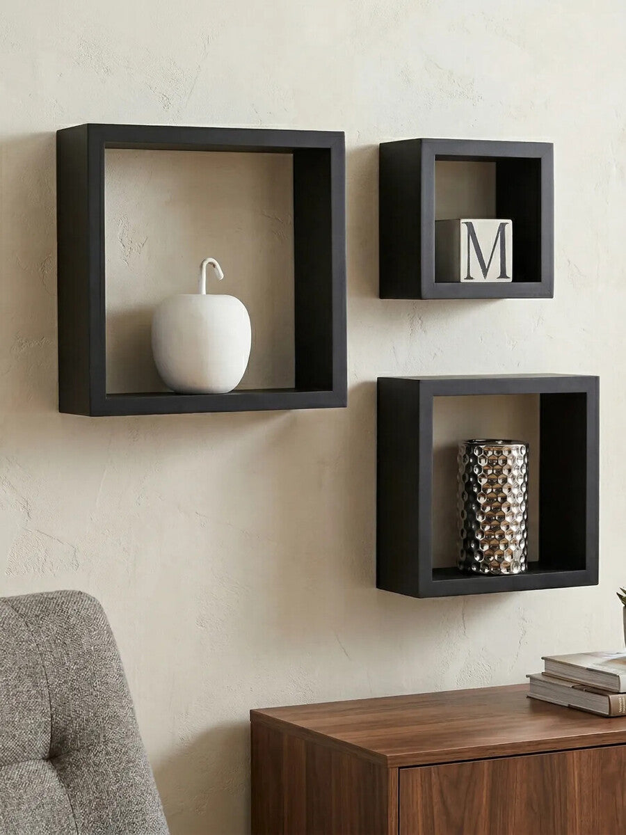 Set of Three Black Wall Cubes | Kayli