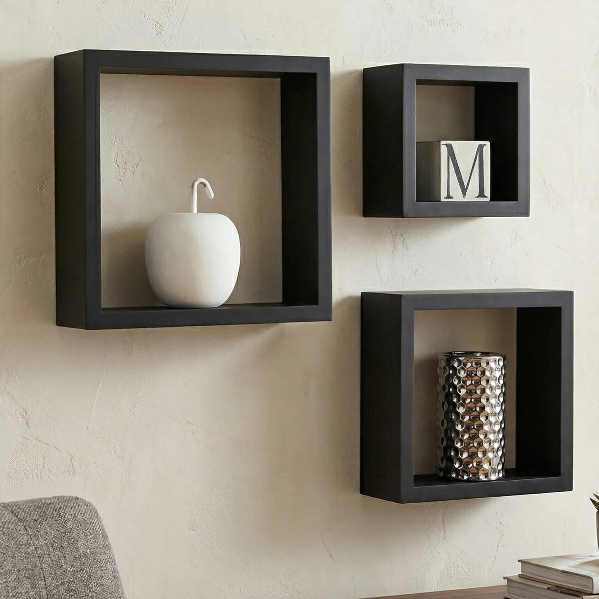 Set of Three Black Wall Cubes | Kayli