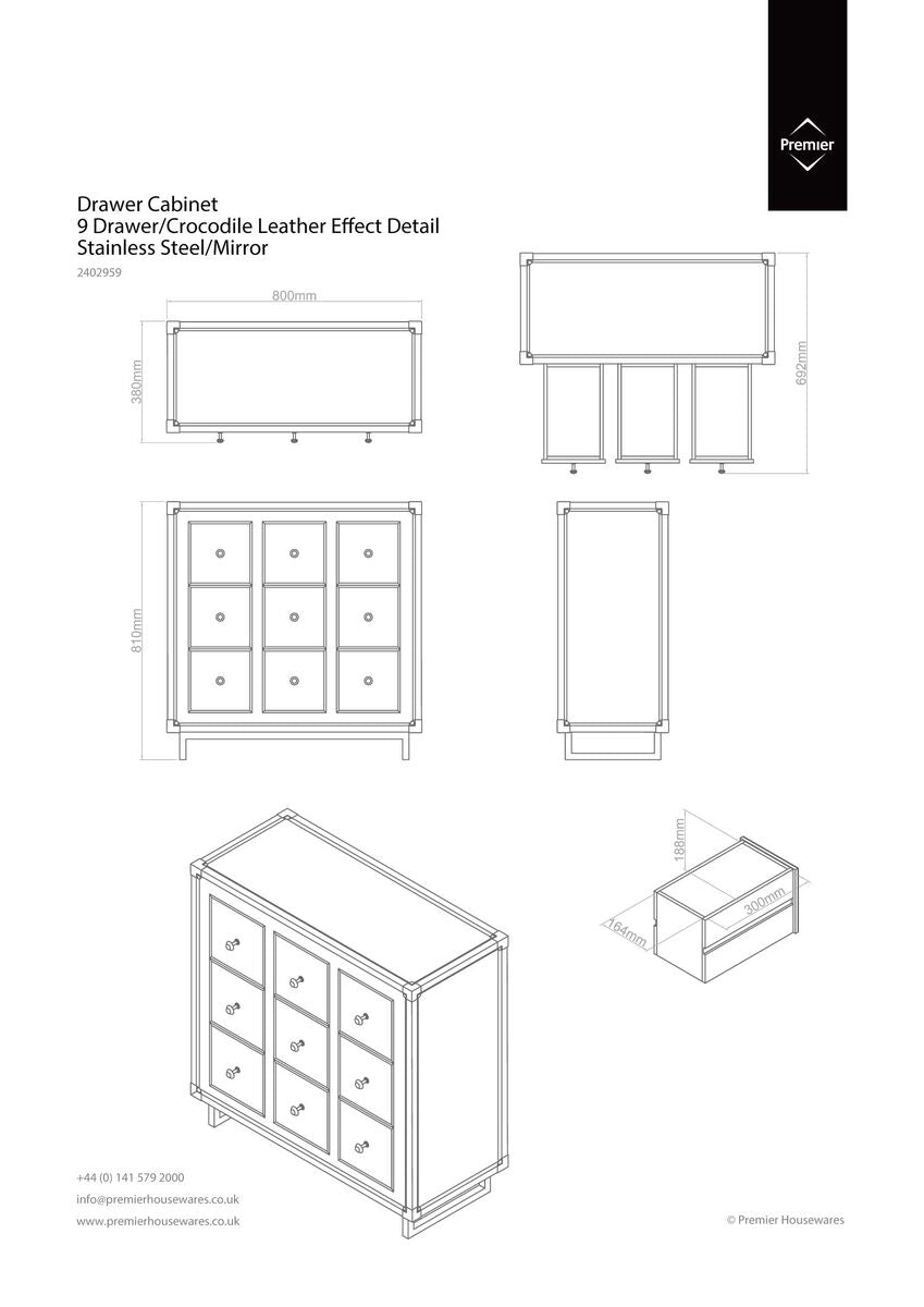9 Drawer Crocodile Leather Effect Cabinet | Carla