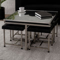 Silver 5 Piece Square Coffee Table and Stool Set with Crocodile Leather Effect | Carla