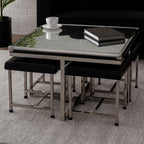 Silver 5 Piece Square Coffee Table and Stool Set with Crocodile Leather Effect | Carla
