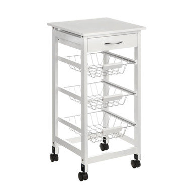 White Kitchen Trolley with Drawer and Basket Glenn | Harlow