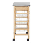 Silver Pinewood Kitchen Trolley with Drawer and Baskets Glenn | Harlow