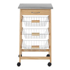 Silver Pinewood Kitchen Trolley with Drawer and Baskets Glenn | Harlow