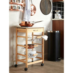 Silver Pinewood Kitchen Trolley with Drawer and Baskets Glenn | Harlow