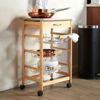 Silver Pinewood Kitchen Trolley with Drawer and Baskets Glenn | Harlow