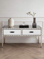 Silver Rectangular Storage Coffee Table in Metal and Glass | Rivet