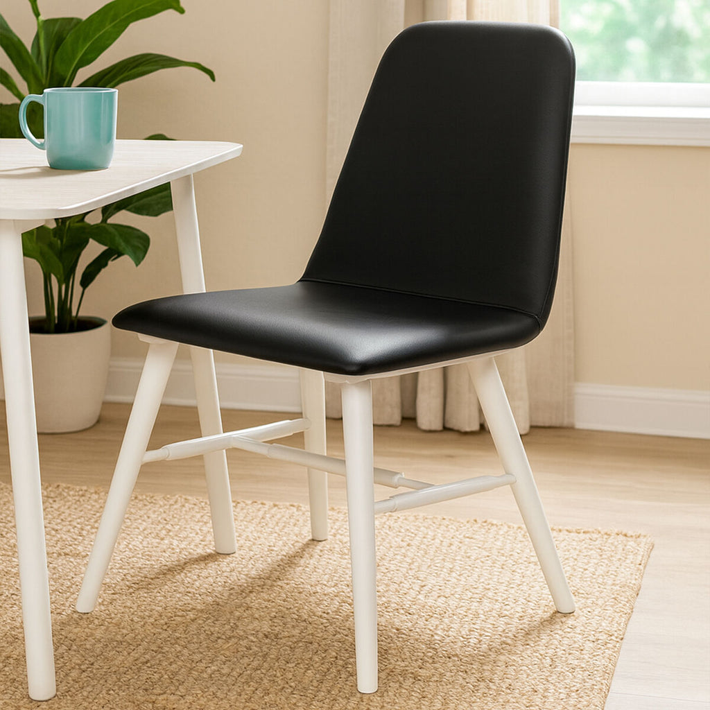 Black Leather Effect Dining Chair with White Legs | Cassy