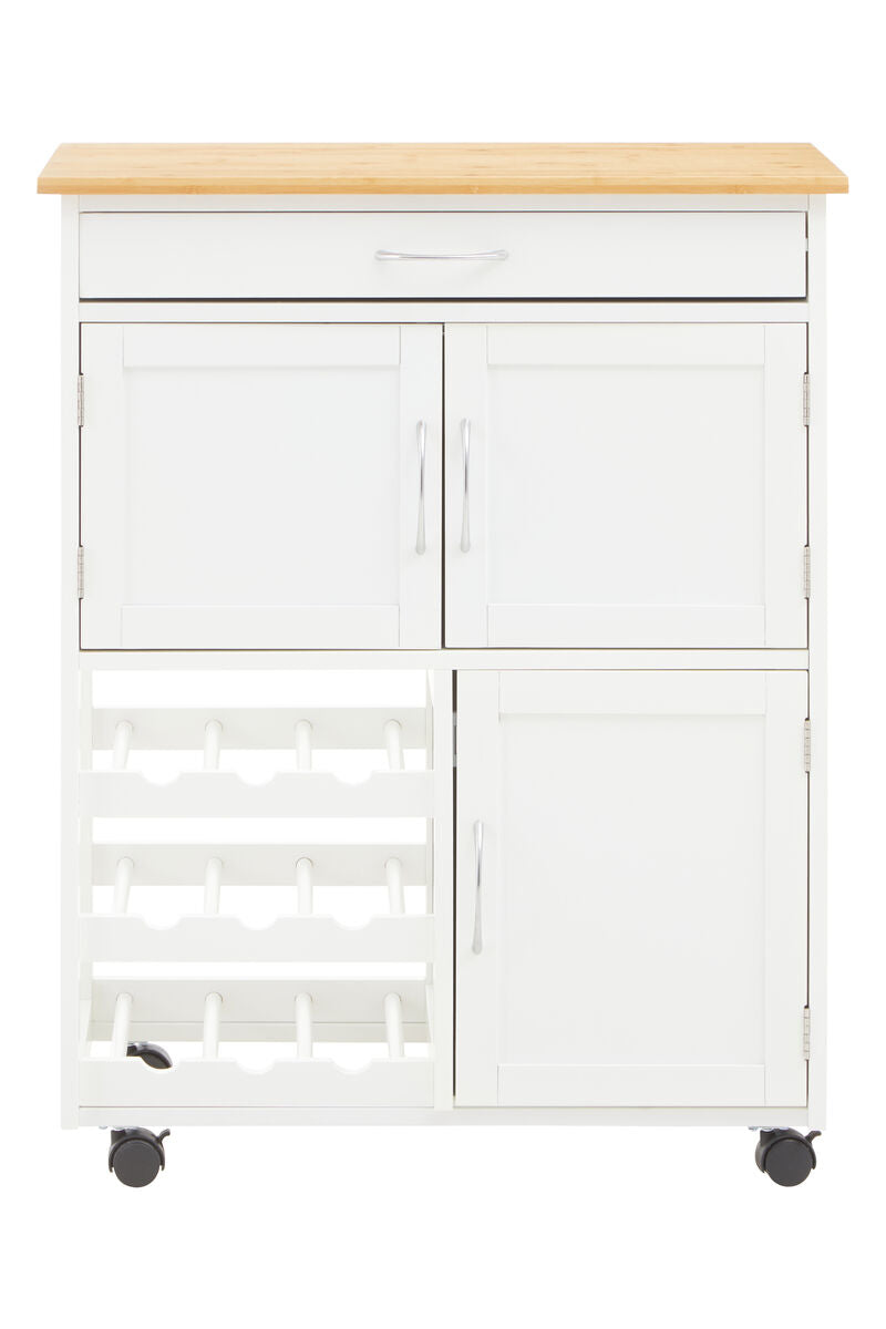 White and Natural Kitchen Trolley with Drawer | Harlow