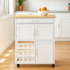 White and Natural Kitchen Trolley with Drawer | Harlow