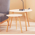White High Gloss Top Nest of 2 Tables with Natural Wood Legs | Nostra