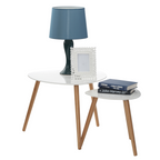 White High Gloss Top Nest of 2 Tables with Natural Wood Legs | Nostra