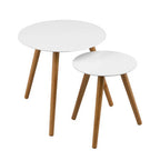 White High Gloss Round Top Nest of 2 Tables with Natural Wood Legs | Nostra