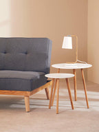 White High Gloss Round Top Nest of 2 Tables with Natural Wood Legs | Nostra