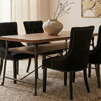 Natural Fir Wood Top Industrial Dining Table with Lower Shelf and Black Metallic Legs | Foundry