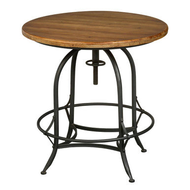 Fir Wood Top Height Adjustable Round Side Table with Industrial Metal Base | Foundry
