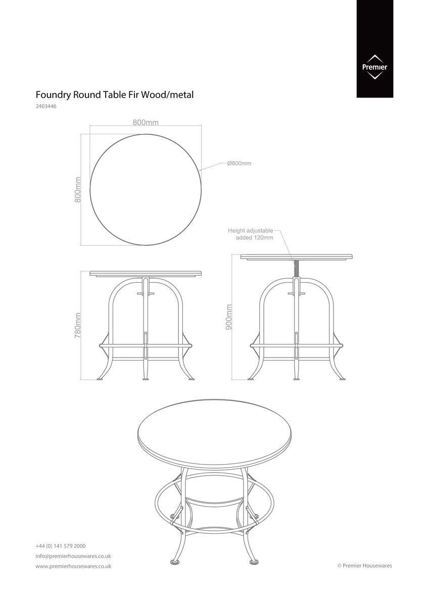 Fir Wood Top Height Adjustable Round Side Table with Industrial Metal Base | Foundry