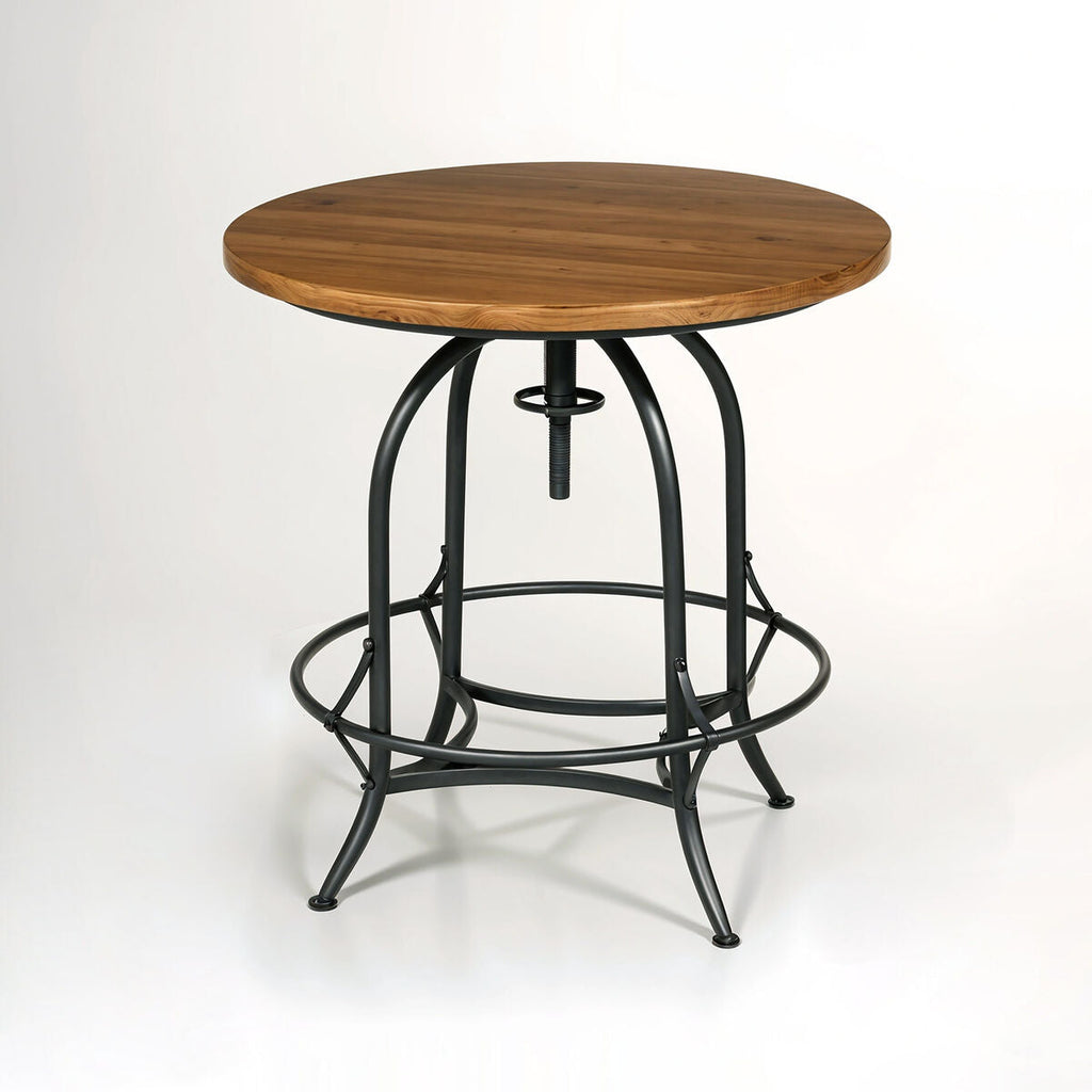 Fir Wood Top Height Adjustable Round Side Table with Industrial Metal Base | Foundry