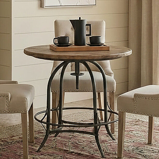 Fir Wood Top Height Adjustable Round Side Table with Industrial Metal Base | Foundry