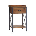 Industrial Metal Frame 1-Drawer Side Table with Natural Wood Grain Top | Foundry