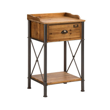 Industrial Metal Frame 1-Drawer Side Table with Natural Wood Grain Top | Foundry
