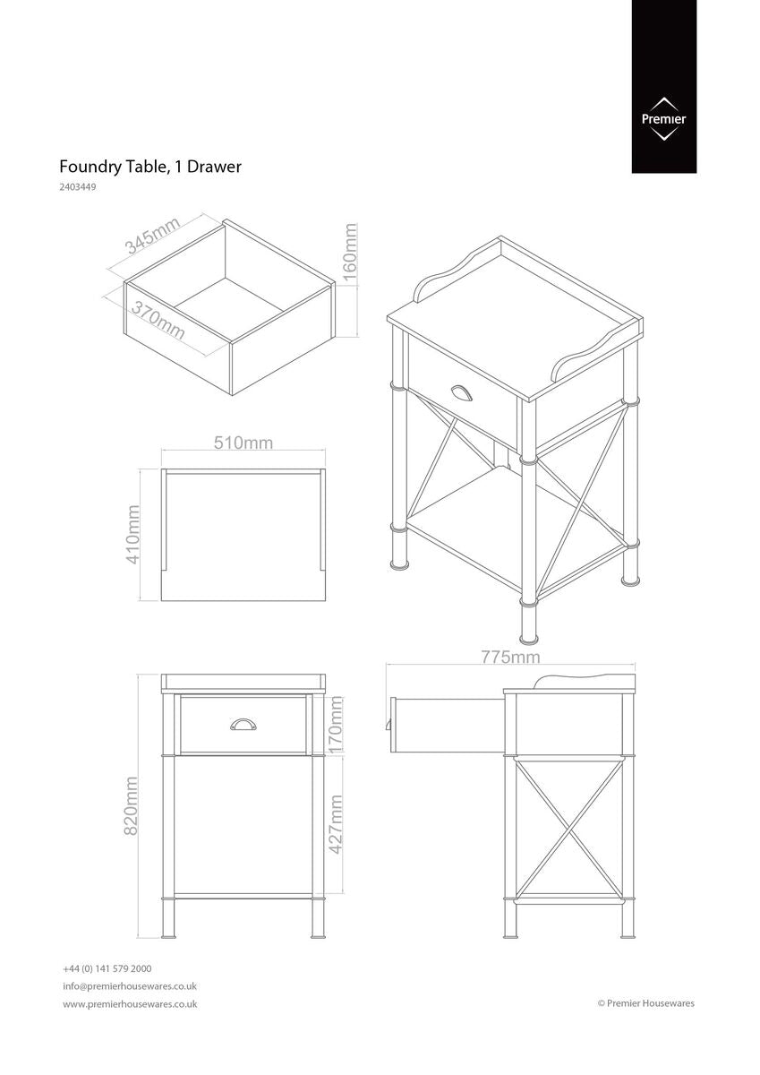 Industrial Metal Frame 1-Drawer Side Table with Natural Wood Grain Top | Foundry
