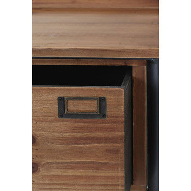 Industrial Metal Frame 1-Drawer Side Table with Natural Wood Grain Top | Foundry